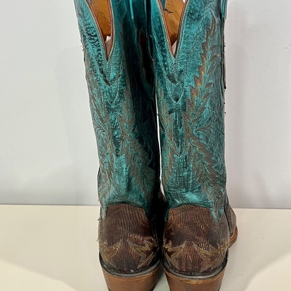 Lucchese 1883 Womens Western Boots - Teal and Brown Leather Size 8B - Picture 8 of 12